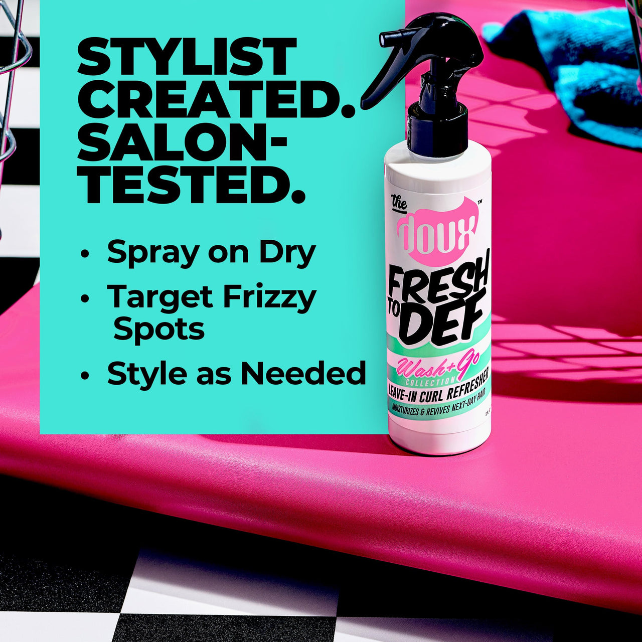 The Doux FRESH TO DEF Curl Refresher Spray for Curly Hair – Leave In Conditioner & Curl Activator for Frizz Control – Doux Hair Mist to Refresh & Detangle Curly Hair Products for Women