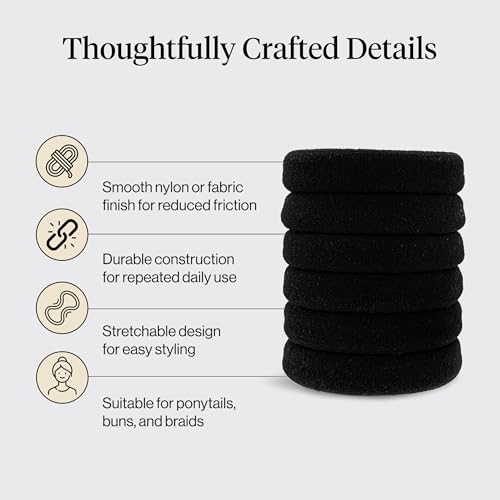 Image 4 of Kitsch Elastic Hair Ties No Damage | Stretchable Hair Bands - Black, 6pcs