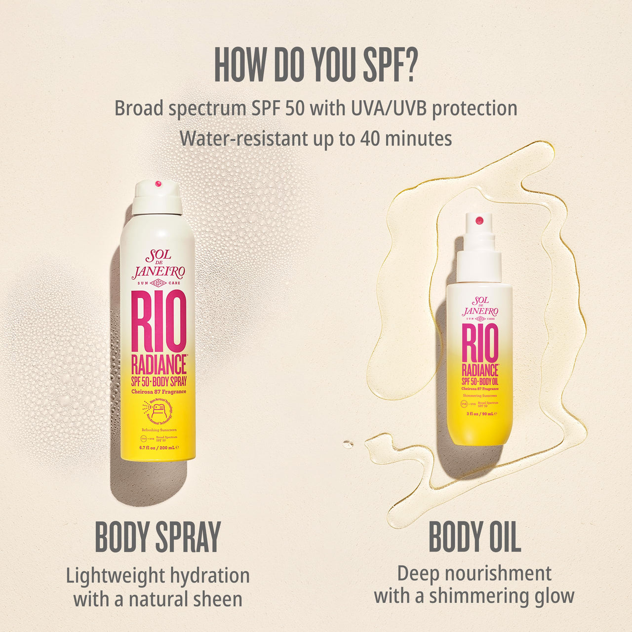 SOL DE JANEIRO Rio Radiance SPF 50 Shimmering Body Oil Broad Spectrum| Spray Sunscreen Dry Oil for Body | UV Protection | 3 fl oz.