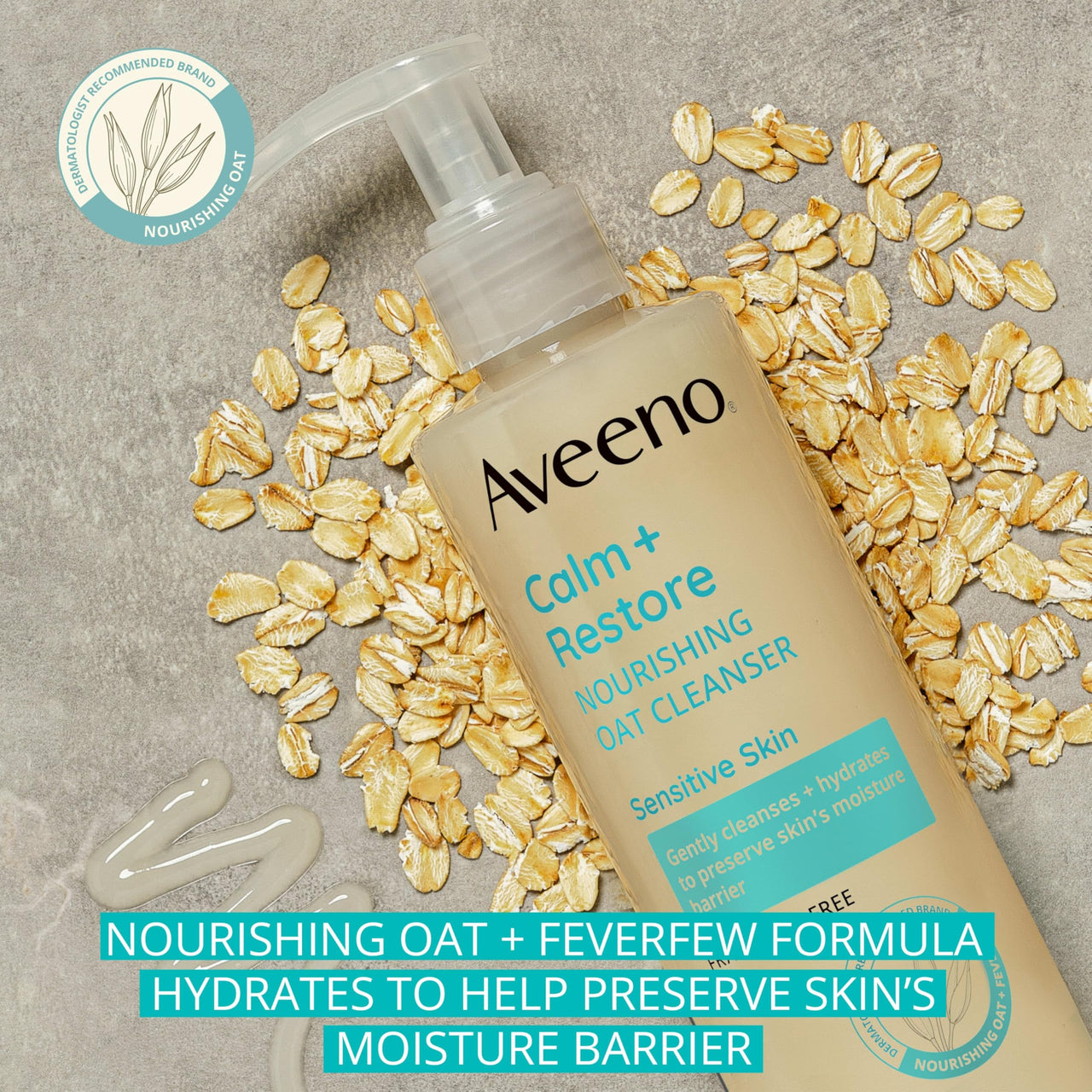Aveeno Calm + Restore Nourishing Oat Cleanser, Daily Hydrating Facial Cleanser & Face Wash for Sensitive Skin, Non-Foaming, Hypoallergenic, Non-Comedogenic, Fragrance-Free, 7.8 Fl Oz