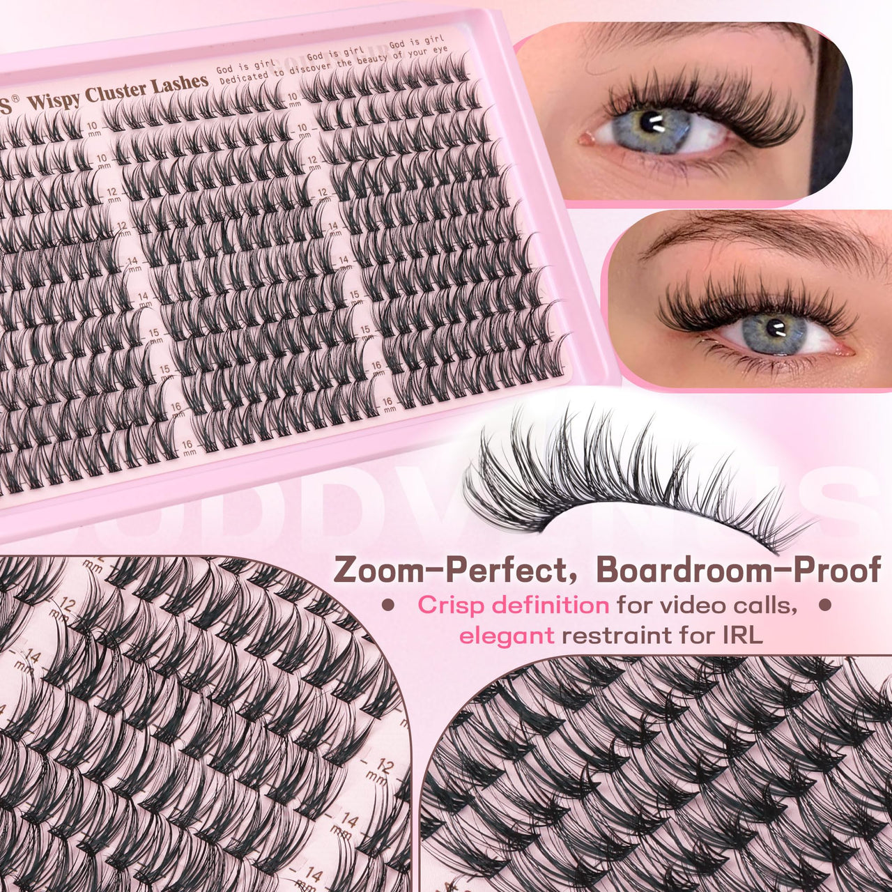 Goddvenus Lash Clusters Kit Wispy Eyelash Clusters Lashes Natural DIY Lash Extension Kit 10-16mm Cluster Eyelash Extensions Kit 300pcs C Curl Individual Lashes Cluster Eyelash (No Tweezers)