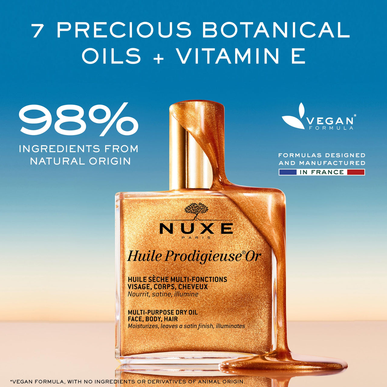 Nuxe Huile Prodigieuse Shimmer Dry Oil With 7 Botanical Oils for Radiant Glow & Hydration for Face, Body & Hair, 1.6 Fl Oz