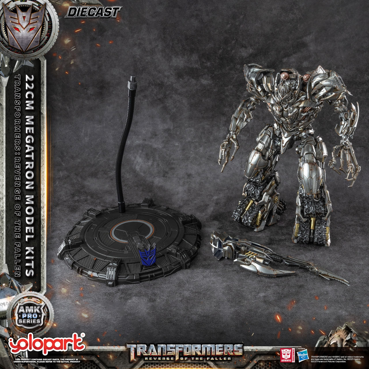 YOLOPARK Megatron Transformers Toys Revenge of the Fallen Action Figure - Diecast Version,AMK PRO Series 8.66 Inch Highly Articulated Transformers Model Kit for Ages 15 and Up,No Converting
