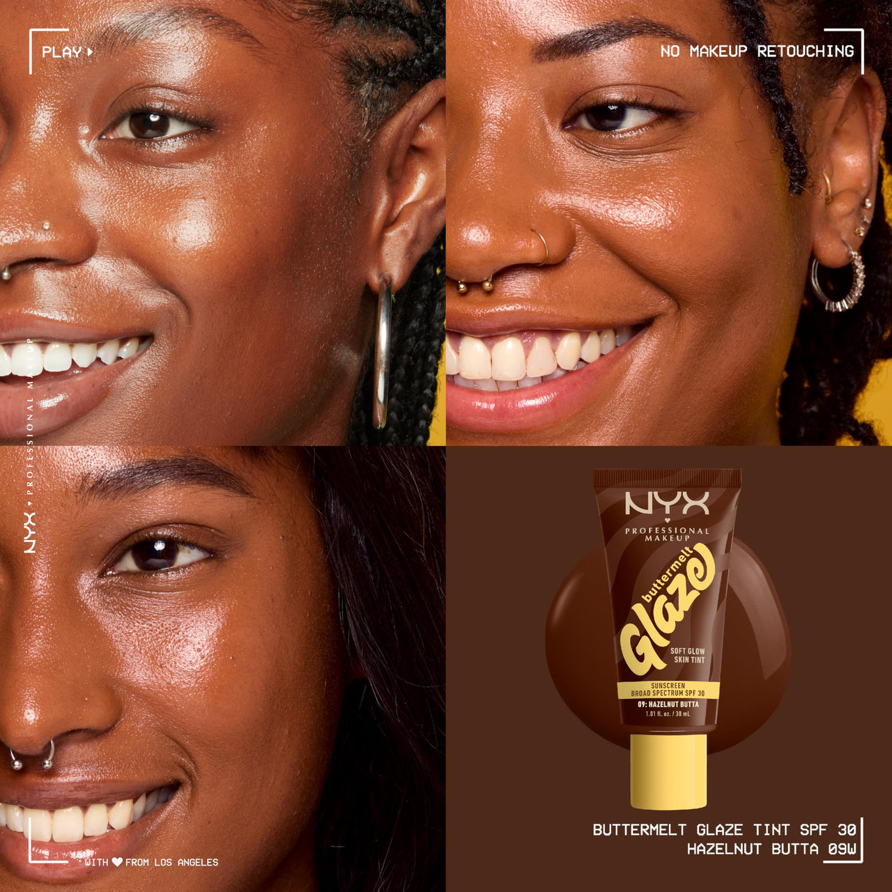 NYX PROFESSIONAL MAKEUP Buttermelt Glaze Soft Glow Skin Tint + SPF 30, Up To 12HR Wear, 09 Hazelnut Butta
