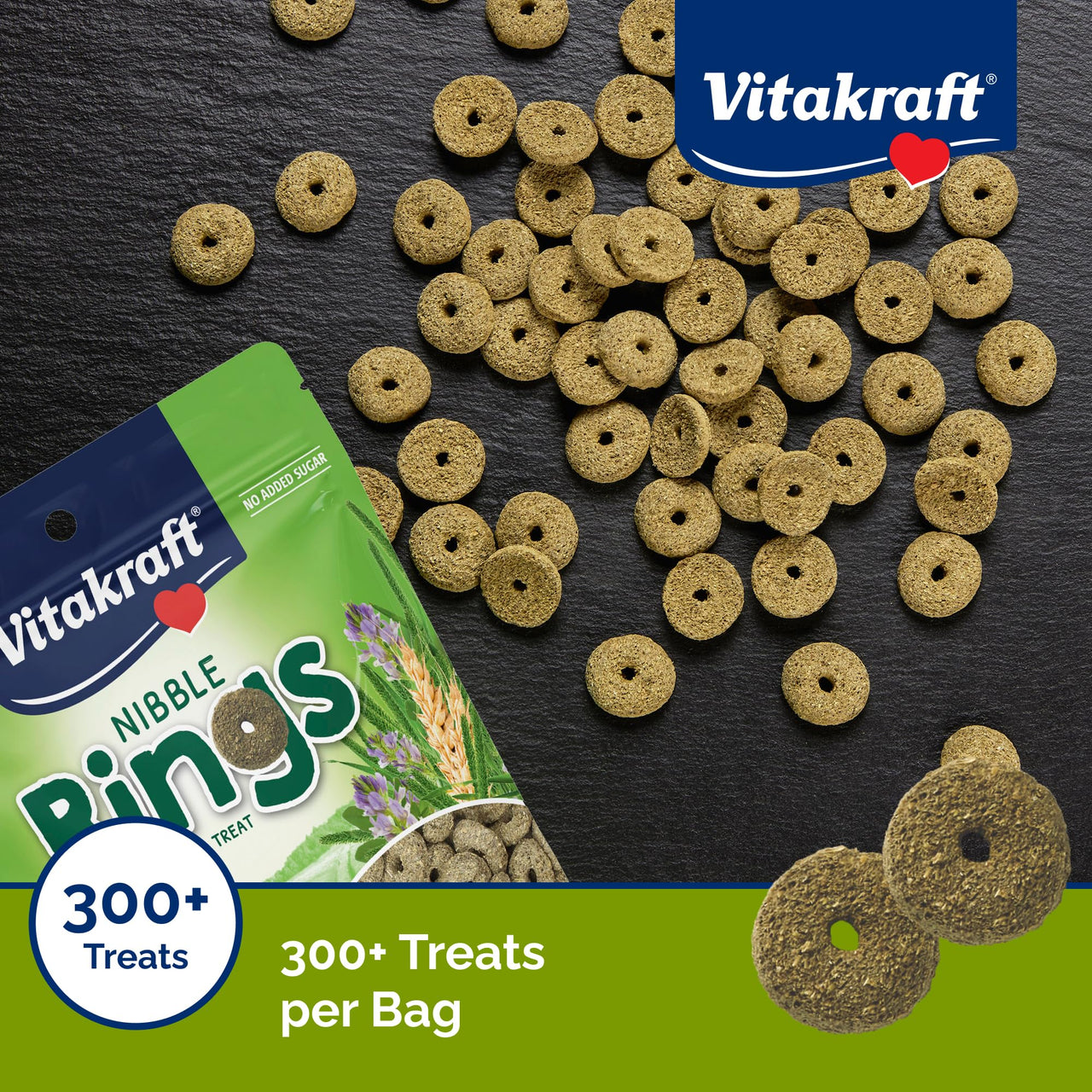 Vitakraft Nibble Rings Small Animal Treat, 10.6 oz Healthy Crunchy Snack for Rabbits, Guinea Pigs, Hamsters & Other Small Pets, Wholesome Wheat & Alfalfa, Added Vitamins & No Artificial Flavors