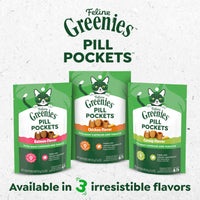 Thumbnail for Greenies Feline Pill Pockets for Cats Natural Soft Cat Treats, Chicken Flavor, 1.6 oz. Pouch (45 Treats)
