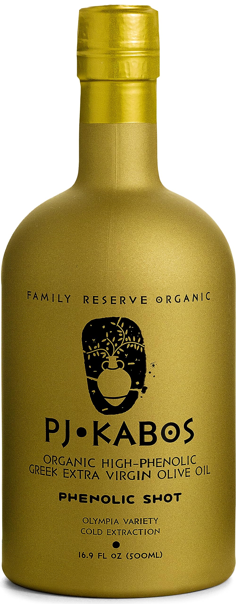Image 1 of P.J. KABOS 2025/26 Fresh Harvest, Extremely High Phenolic (900+ mg/kg), USDA Organic Greek Extra Virgin Olive Oil, Kosher, Cold Extracted, 16.9oz Glass Bottle, PJ KABOS “Family Reserve Organic - Phenolic Shot”