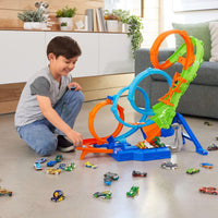 Thumbnail for Hot Wheels Track Set with 4 Loops, 3-Way Crash Zone & Motorized Booster, Folds for Storage, with 1:64 Scale Toy Car