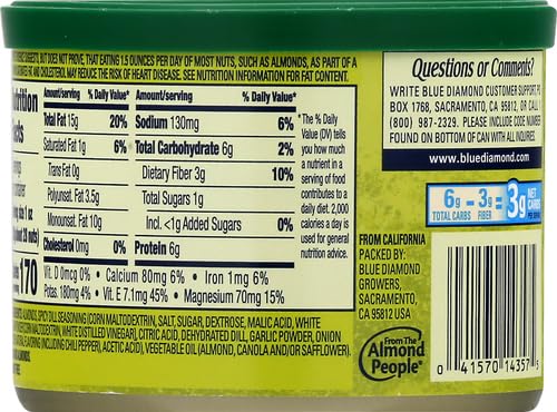 Image 2 of Blue Diamond Almonds Spicy Dill Pickle Flavored Snack Nuts, 6 Oz Resealable Can Pack of 2