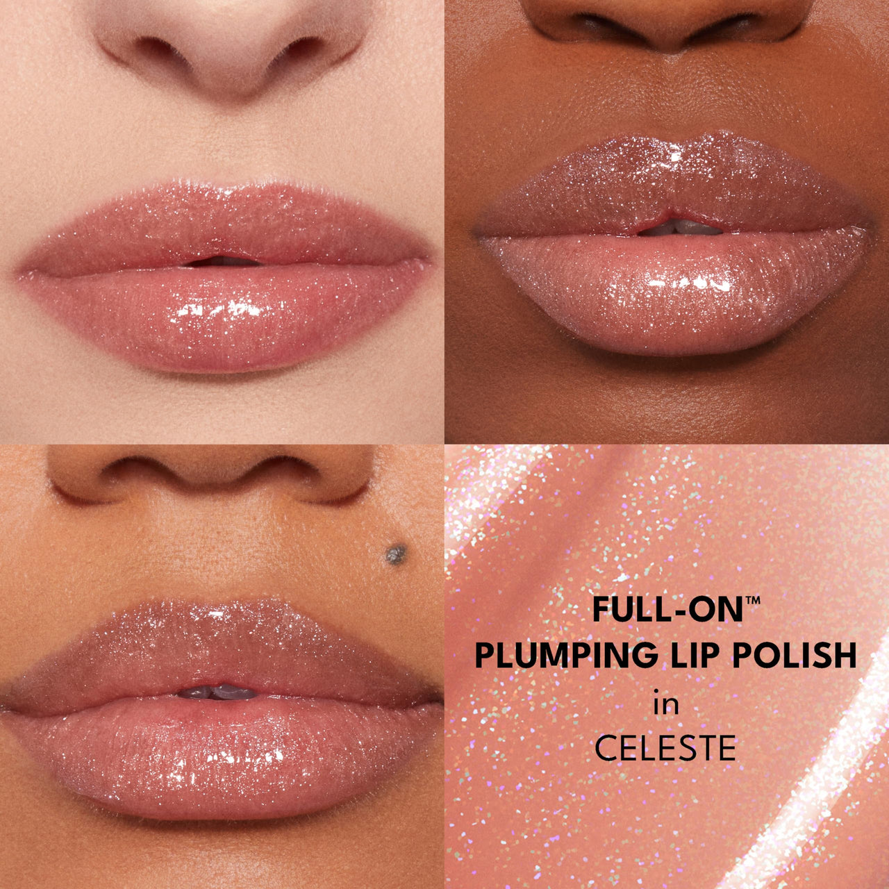 Buxom Full-On Plumping Lip Polish, Tinted Lip Plumper Gloss with Peptides & Vitamin E, High-Shine Lip Gloss that Nourishes, Vegan, AK Celeste (Peachy Beige Sparkle)