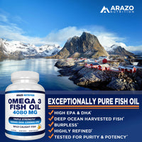 Thumbnail for Arazo Nutrition Wild Caught Omega-3 Fish Oil Concentrate – 4,080mg per Serving – High EPA 1200mg & DHA 900mg – 120 Burpless Lemon Softgels
