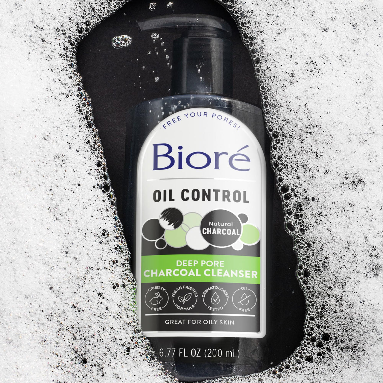 Bioré Deep Pore Charcoal Face Wash, Daily Facial Cleanser for Dirt & Makeup Removal, for Oily Skin, 6.77 Oz, Pack of 3