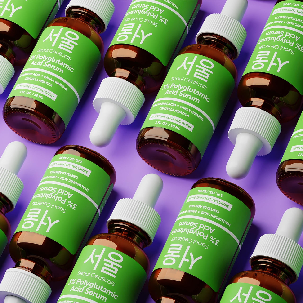 SeoulCeuticals Organic Polyglutamic Acid Serum - Korean Skin Care + Hyaluronic Acid + Centella Asiatica - K Beauty Anti Aging - Healthy Glowing Skin 1oz