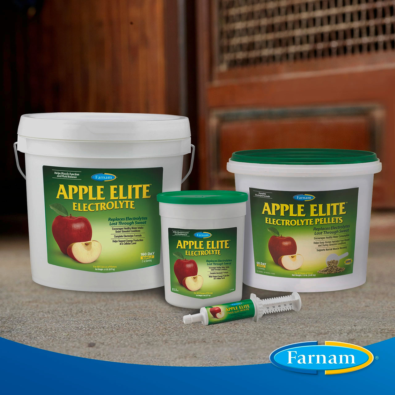 Farnam Apple Elite Horse Electrolytes Powder Supplement, Replaces Vital Minerals, Encourages Hydration, Sugar-Free, Contains Sodium, Potassium, Calcium & Magnesium, Apple Flavored, 5 lb