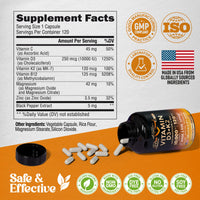 Thumbnail for Vitamin D3 K2 - Vitamin D3 10000 iu & K2 as MK-7 120 mcg - Immune & Mood Support, for Bone & Teeth Health - with Magnesium, Zinc & Vitamin C & B12 - Highly Bioavailable - Made in USA, 120 Capsules