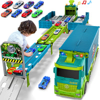 Thumbnail for Carrier Truck Race Track Toddler Toys, Foldable 3 Layer Toddler Track Playset, Dinosaur Toy Truck Transport Car Carrier & 8 Race Cars, Truck Car Kids Toy Gifts for Age 3 4 5 6+ Year Old Boys Girls