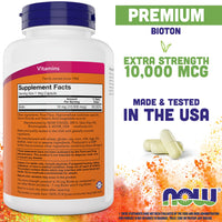 Thumbnail for NOW Foods Extra Strength Biotin 10,000mcg / 10 mg - 200 Count - Hair, Skin, Nail - Supplement for Men and Women - B7 Vitamin - Vegetarian, Vegan, Non-GMO