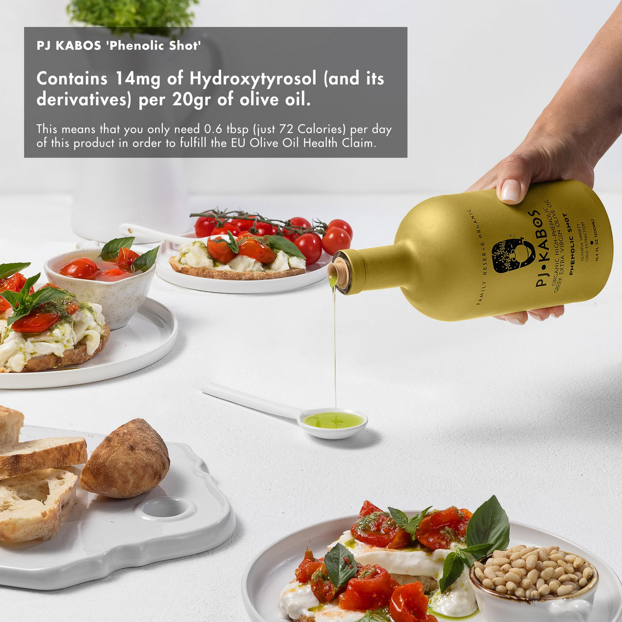 Image 8 of P.J. KABOS 2025/26 Fresh Harvest, Extremely High Phenolic (900+ mg/kg), USDA Organic Greek Extra Virgin Olive Oil, Kosher, Cold Extracted, 16.9oz Glass Bottle, PJ KABOS “Family Reserve Organic - Phenolic Shot”