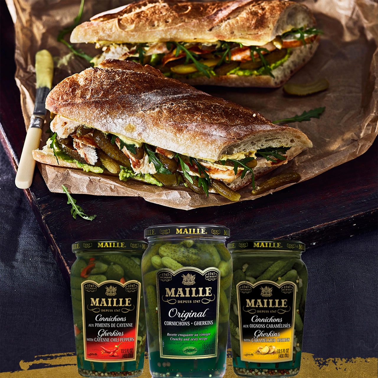 Maille Pickles Cornichons Original Pack of 12 The perfect cornichon for garnishing a gourmet sandwich or snacking Product of France 13.5 oz
