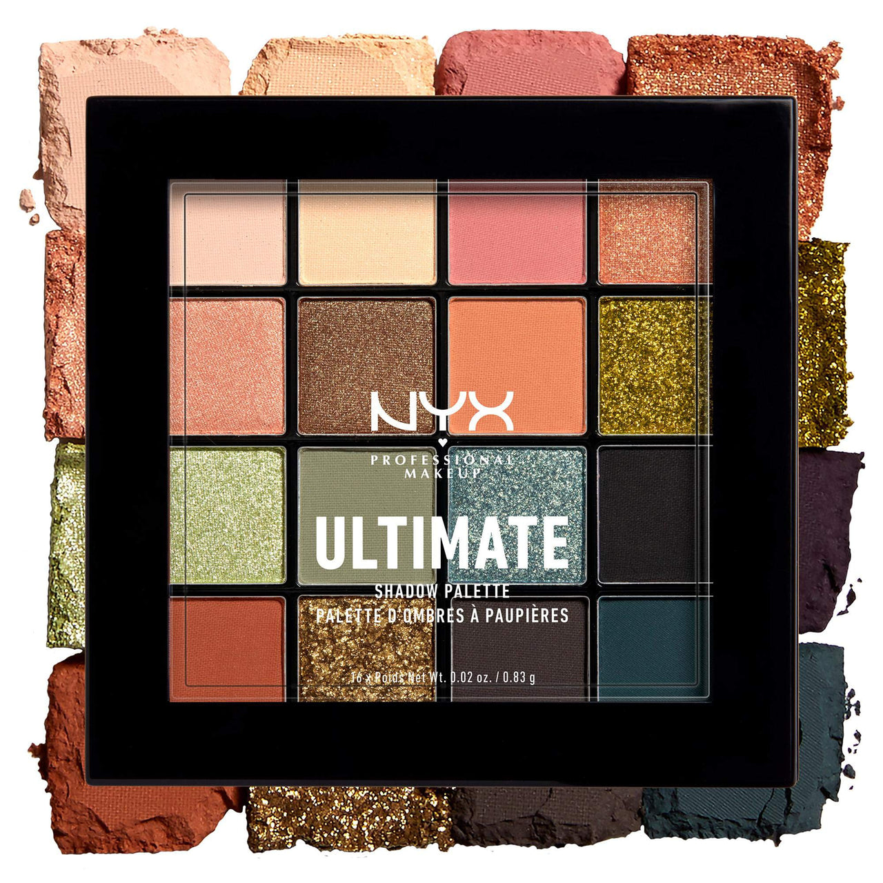 NYX Professional Makeup Ultimate Eye Shadow Palette, Pressed Pigments, Vegan Formula, 16 Shades, Matte, Satin, Metallic, Shade: Ultimate Utopia