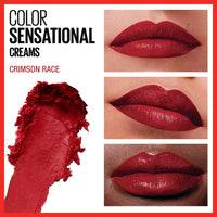 Thumbnail for Maybelline Color Sensational Lipstick, Lip Makeup, Cream Finish, Hydrating Lipstick, Nude, Pink, Red, Plum Lip Color, Crimson Race, 0.15 oz; (Packaging May Vary)