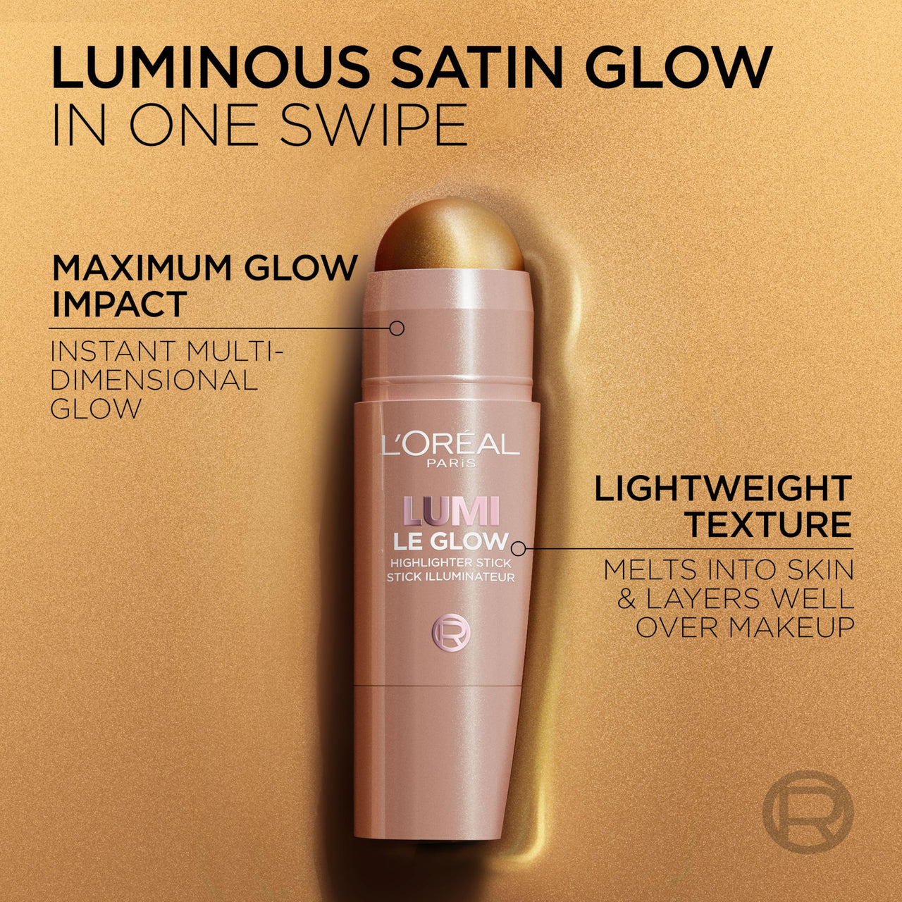 L'Oreal Paris True Match Lumi Le Glow Highlighter Stick, Luminous, Satin, Glowy Highlighter for Face and Body, 630 Crème Chic, 0.25 Oz