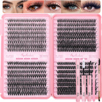 Thumbnail for Lash Clusters Kit, 640 Pcs Eyelashes Clusters Extensions Kit 9-16mm Individual Lashes D Curl Fluffy Wispy False Eyelashes Thin Band with Bond Seal Tweezers Brush DIY (30D+40D+50D+60D Kit 9-16mm)