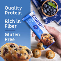 Thumbnail for Quest Nutrition Blueberry Muffin Protein Bars, 20g Protein, 2g Sugar, 5g Net Carb, Gluten Free, Keto Friendly, 12 Count