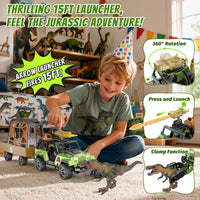 Thumbnail for EKU Dinosaur Toys Truck with 10 Sounds, Transport Trailer, Capture Clamp and Net, 15ft Launch, Cage, T Rex, Human, Christmas Birthday Gifts for Jurassic World Adventure Dino Rescue Kids 3+