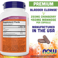 Thumbnail for NOW Foods Mannose Cranberry, 120 Veg Capsules - with PAC - 450mg dMannose, 250mg Whole Cranberry - Bladder Cleanse and Urinary Tract Health* - Vegan Friendly Supplement, Non-GMO