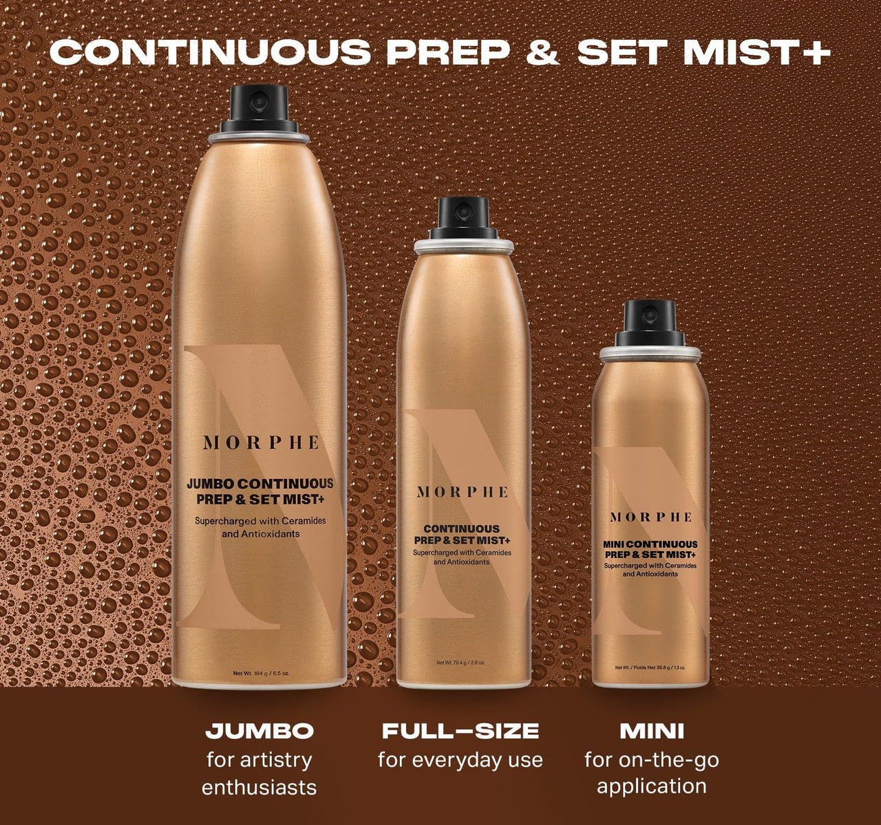 Morphe Continuous Prep & Set Face Mist - Hydrating Setting Spray for Makeup & Skin Prep - Enriched with Ceramides and Antioxidants for a Radiant Finish (2.8 oz)