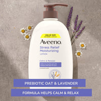 Thumbnail for Aveeno Stress Relief Moisturizing Body Lotion 33 Fl Oz, Lavender Scent with Prebiotic Oat, Hydrating 24-Hour Moisturizer Non-Greasy for Dry Sensitive Skin, Paraben & Dye Free, Calming & Relaxing