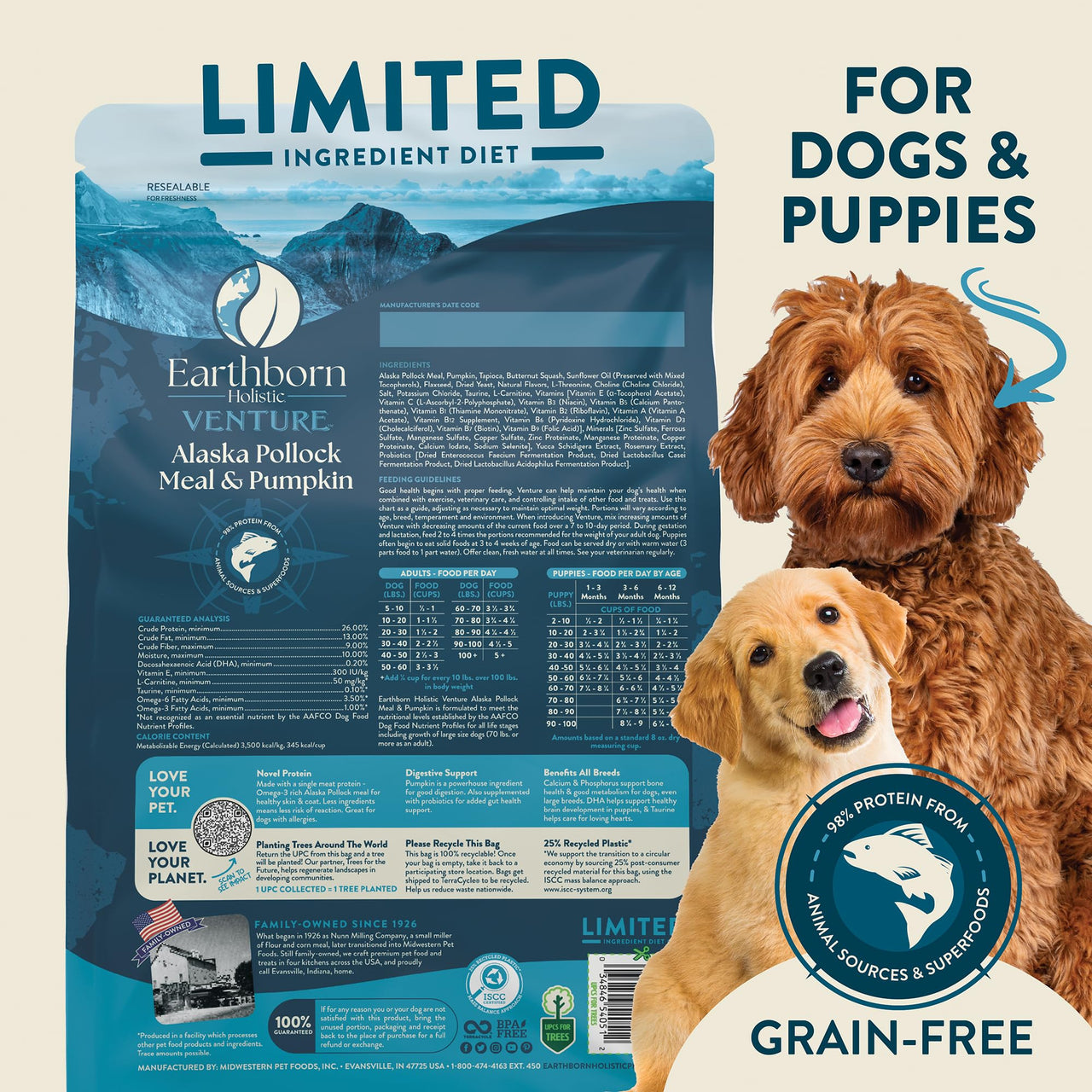 Earthborn Holistic Venture Alaska Pollock Meal & Pumpkin 25 lb. Limited Ingredient Grain-Free Dry Dog Food
