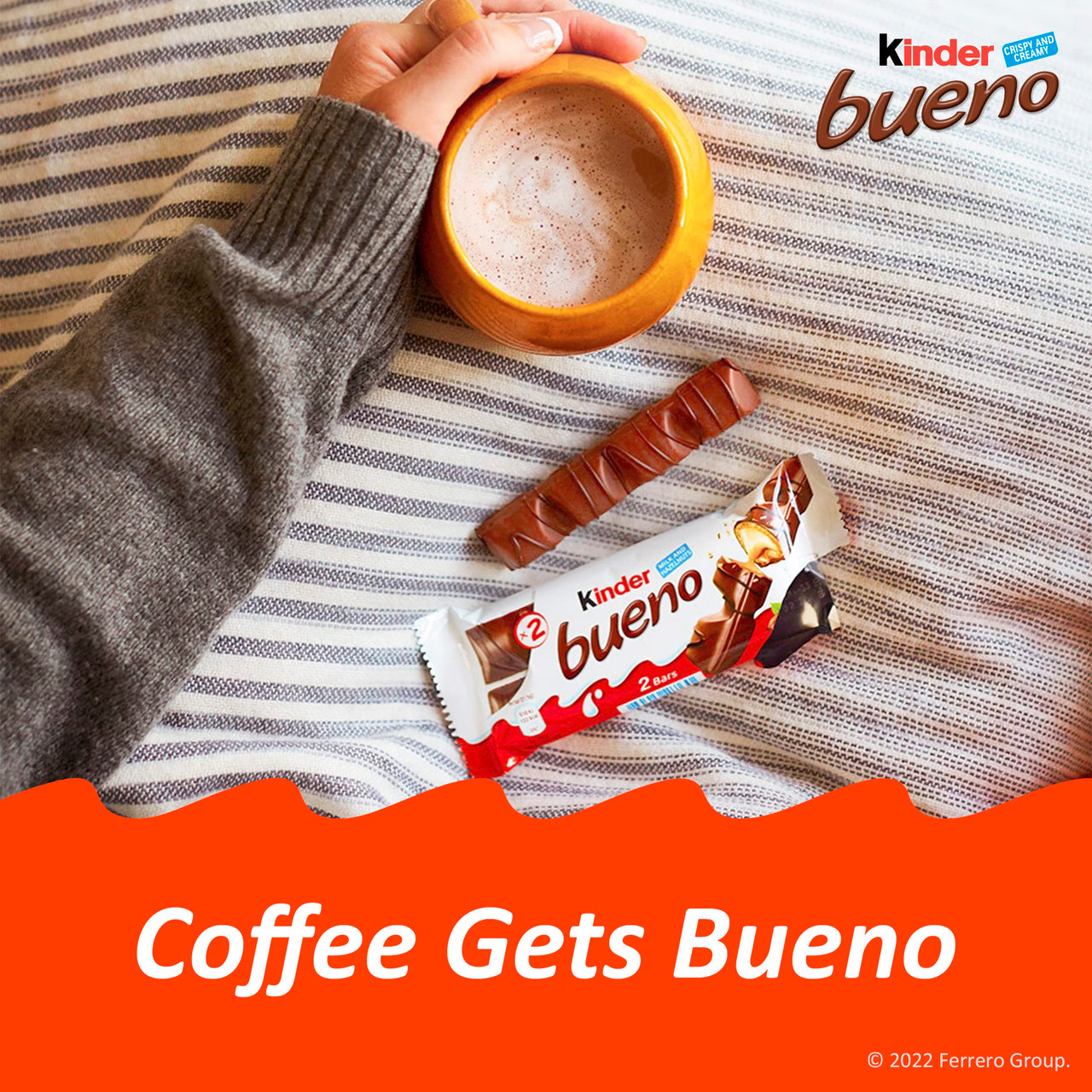 Kinder Bueno Milk Chocolate and Hazelnut Cream, 5 Pack, 2 Individually Wrapped Chocolate Bars Per Pack, 7.5 oz