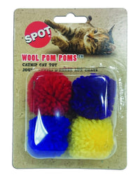 Thumbnail for SPOT Wool Pom Poms Cat Toy - Interactive Wool Balls Cat Toy with Catnip for Cats and Kittens to Bite, Swat and Chase - 1.5 inch, 4 pcs