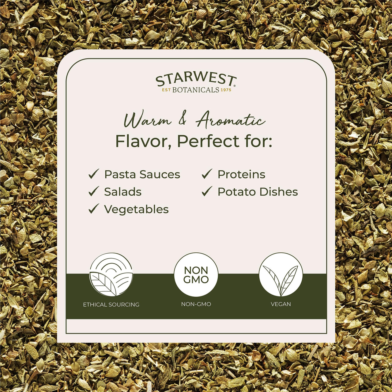 Starwest Botanicals Organic Oregano Dried Leaf - Seasoning Herb for Cooking, Use for Pizza Dishes, Greek, Italian, or Mexican Food, Non-GMO - Bulk 1 lb Bag