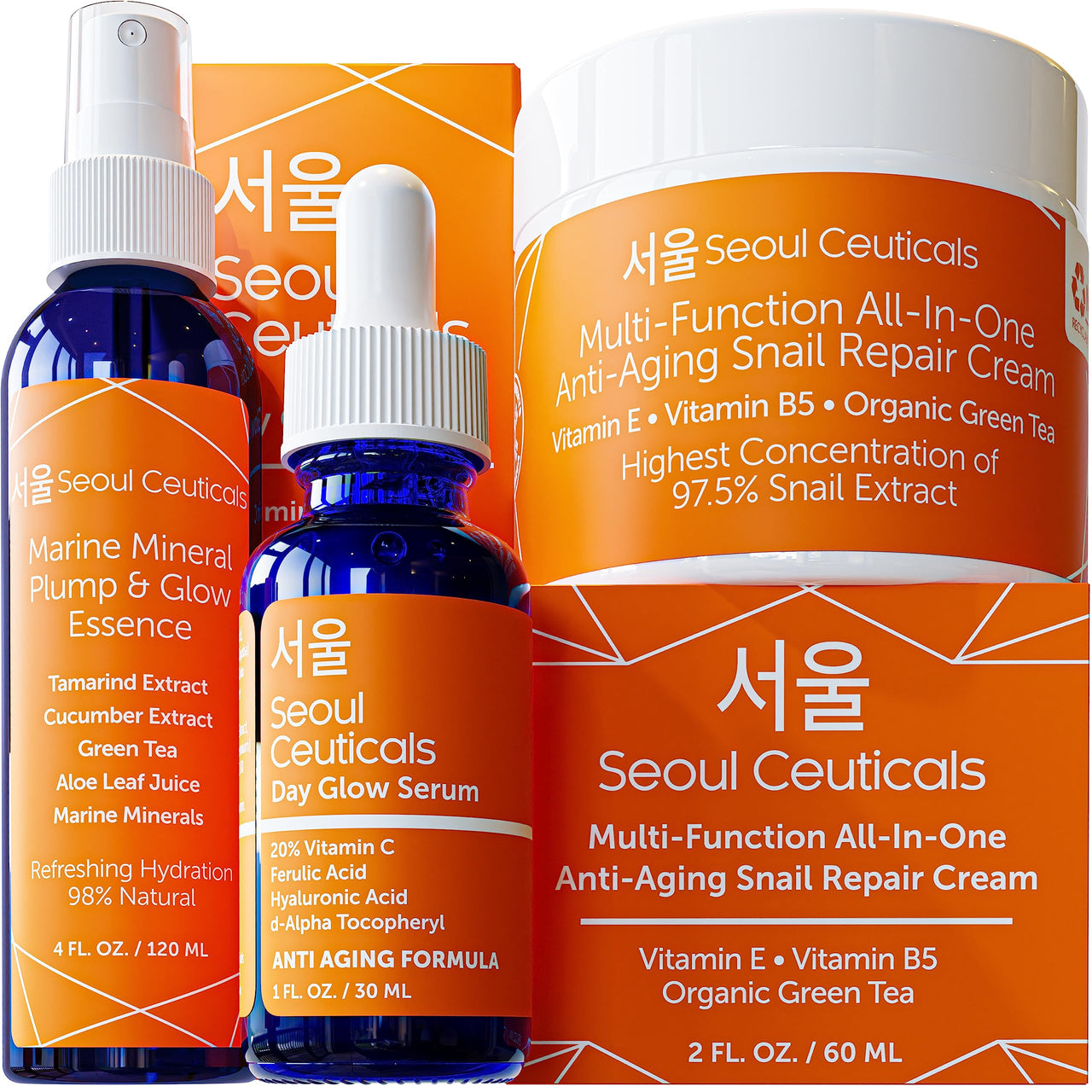 SeoulCeuticals Korean Beauty Products Korean Skin Care Set Includes Toner, Serum & Moisturizer - This K Beauty Routine Regimen Will Provide Your Skin With That Healthy Youthful Glow