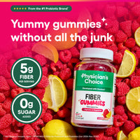 Thumbnail for Physician's CHOICE Fiber Gummies for GLP-1 Support - No Sugar Added & Vegan - Raspberry Lemon - Natural Chicory Root Prebiotic Fiber Gummy - Digestive Health & Regularity for Women & Men - 60CT