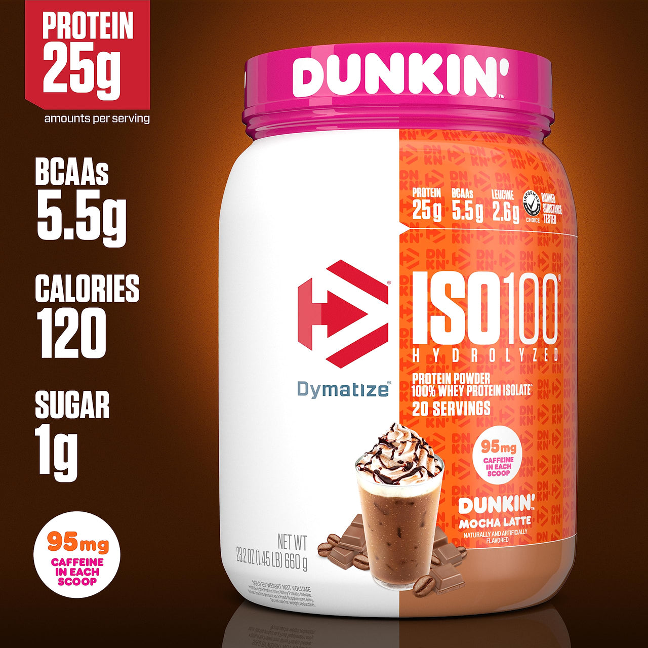 Dymatize ISO100 Protein Powder +Energy, 100% Whey Isolate, Mocha Latte