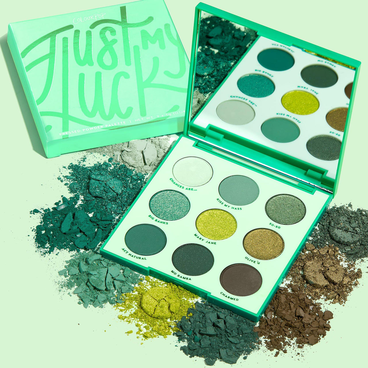 ColourPop Just My Luck Green Eyeshadow Palette - Green & Neutral Eyeshadow Palette with Matte & Metallic Finishes - High-Pigment Eye Makeup with a Long-Wearing Formula (0.3 oz)