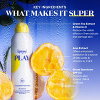 Thumbnail for Supergoop! PLAY Antioxidant Body Mist w/Vitamin C - 6 fl oz - SPF 50 PA++++ Broad Spectrum Sunscreen - Body Spray - Great for Active Days