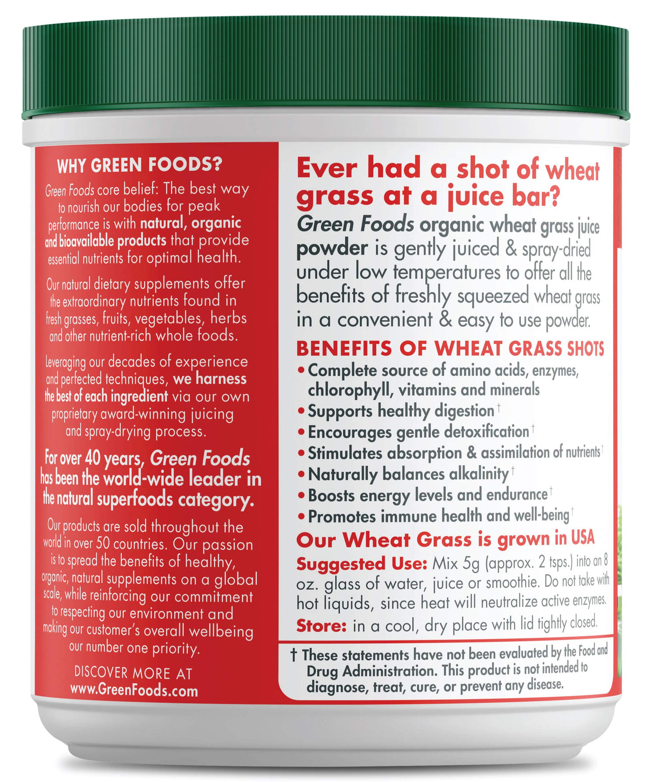 Green Foods Wheat Grass Shots, 5.3 oz - Certified Organic, Kosher, Vegan, Non-GMO, Raw, Gluten-Free, Grown