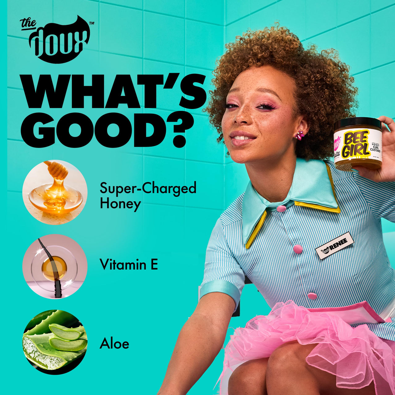 The Doux Curl Cream for Curly Hair with Honey, Aloe & Keratin – Curl Defining Custard for Frizz Control, Moisture & Shine Bee Girl Honey Custard for Natural Hair