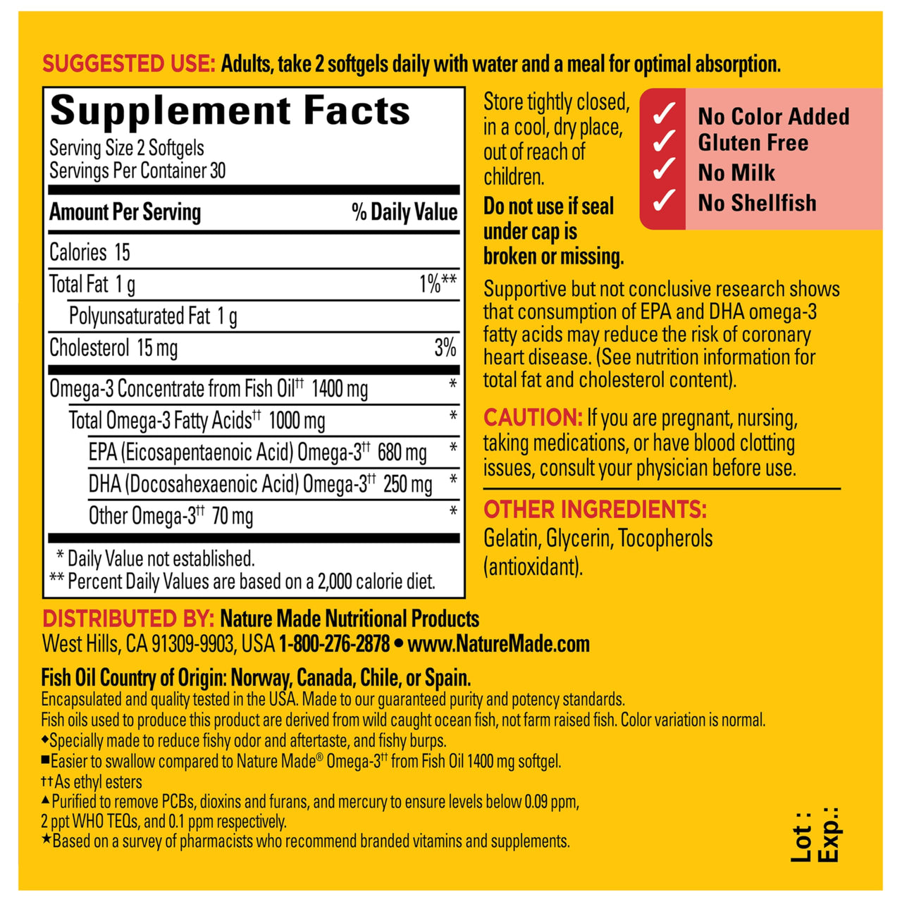 Nature Made Extra Strength Burp Less Fish Oil Omega 3 Supplements 1400 mg Minis, Omega 3 Fish Oil as Ethyl Esters for Healthy Heart Brain Eyes Support, 60 Softgels, 30 Day Supply