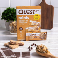Thumbnail for Quest Nutrition Mini Chocolate Chip Cookie Dough Protein Bars, 8g Protein, 1g Sugar, 2g Net Carbs, Gluten Free, 14 Count