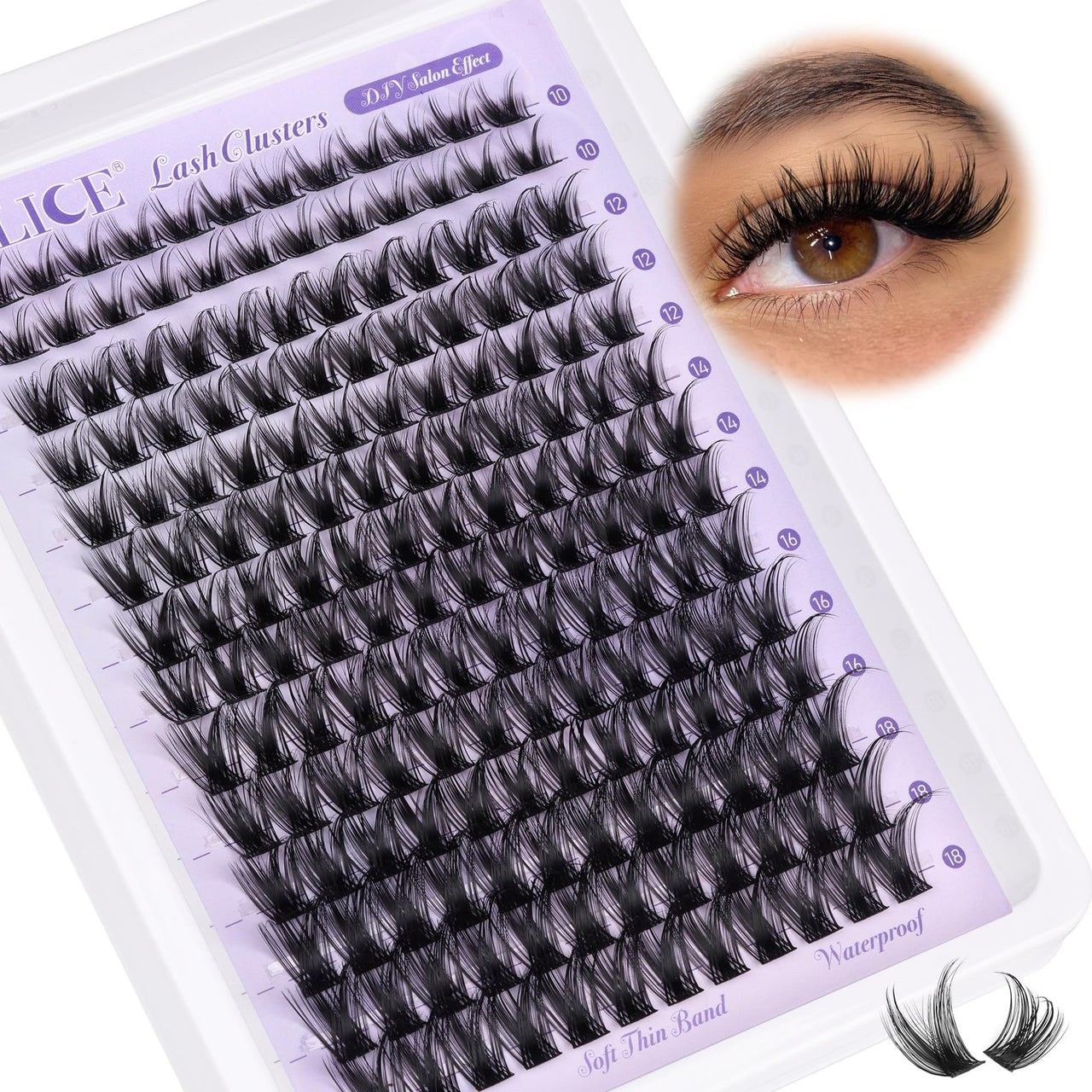 ALICE Lash Clusters Wispy Eyelash Clusters 10-18mm 168pcs Cluster Eyelash Extensions Natural Volume Lash Extensions DIY Individual Lashes with Soft Thin Band