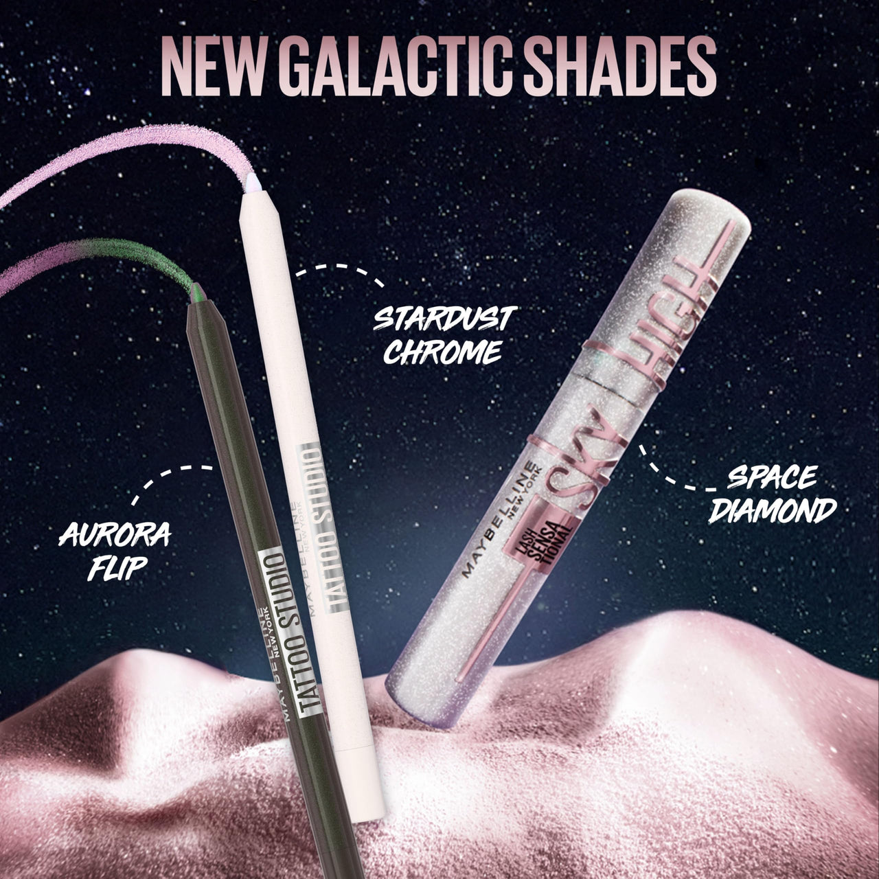 Maybelline Lash Sensational Sky High Glitter Mascara, Diamond Effect Eye Makeup for Lashes and Brows, Washable, Space Diamond, 1 Count