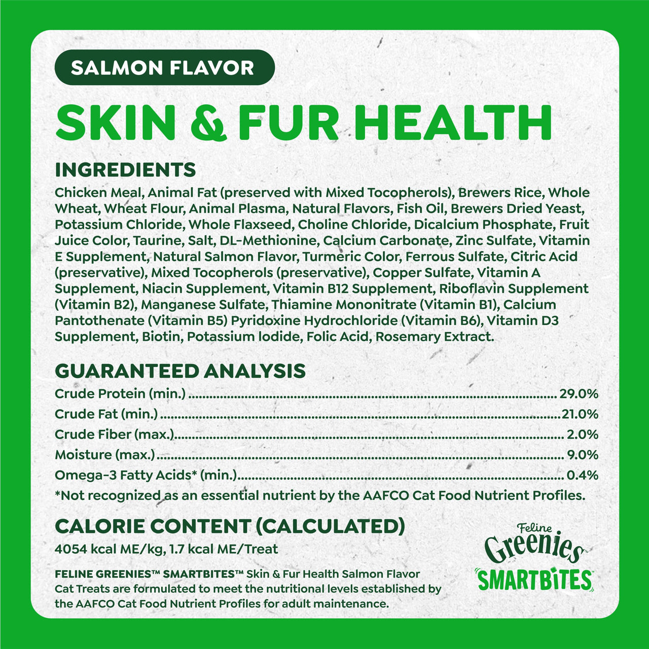 Greenies Cat Treats, Feline Smartbites, Skin & Fur Health, Crunchy and Soft Cat Treats, Salmon Flavor, 2.1 oz. Pack