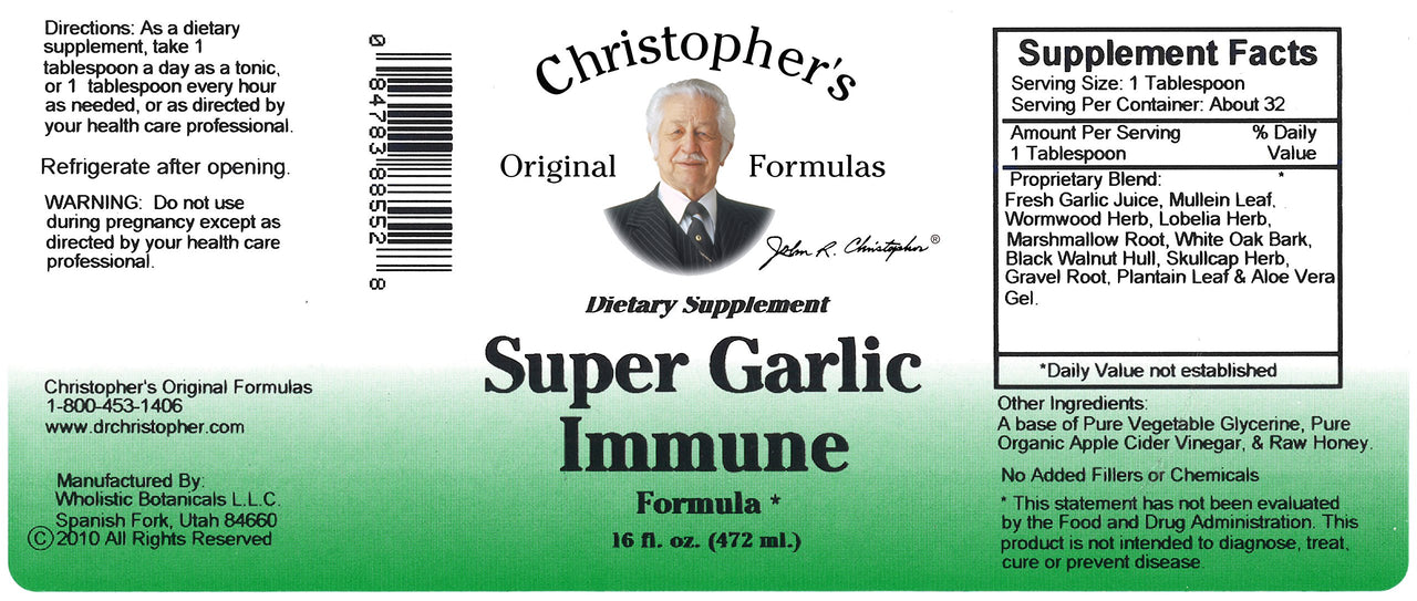 Christopher's Original Formulas Super Garlic Immune Syrup | 16 fl oz | Traditional Herbal Blend | Pure, No Fillers or Chemicals | USA Made