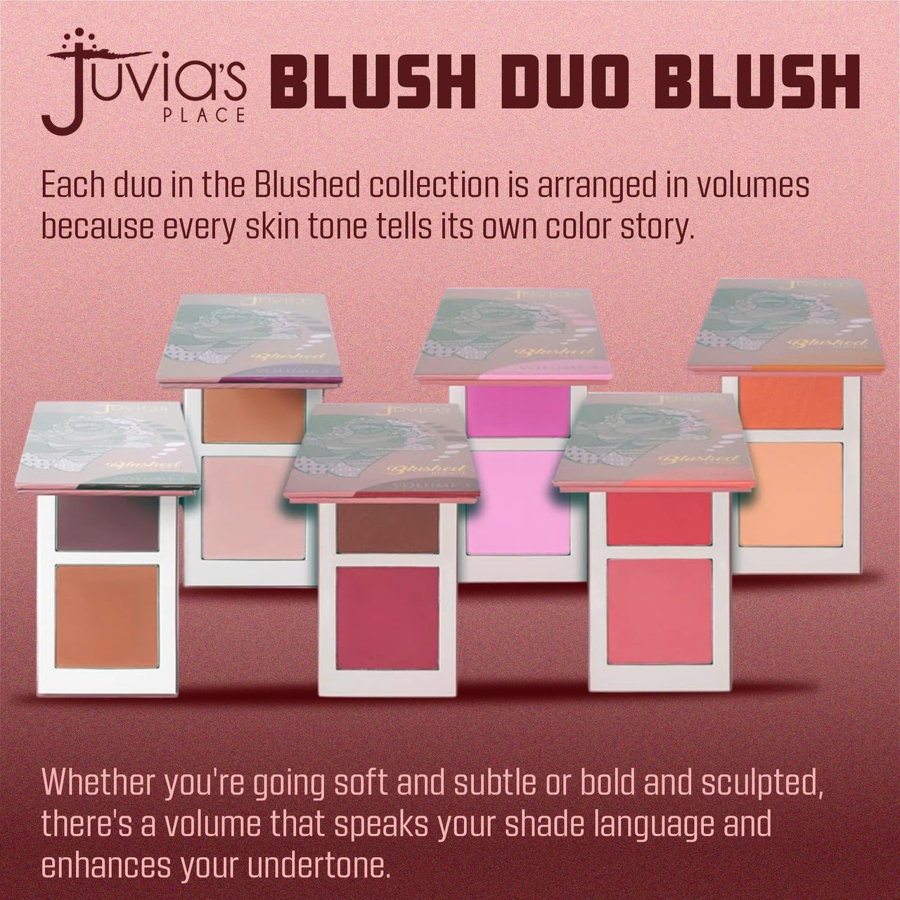 Juvia's Place Blushed Duo Blush Volume5 - Two Tone Pigmented Buildable Pressed Mineral Powder - Rosy Natural Cheeks Matte Fresh Finish for All Skin Color